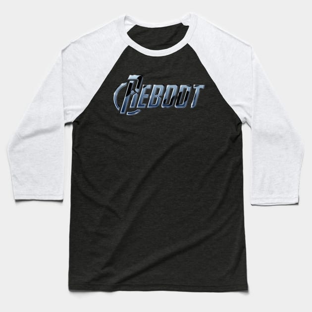 Reboot Logo (Chrome/Blue) Baseball T-Shirt by reboot-games